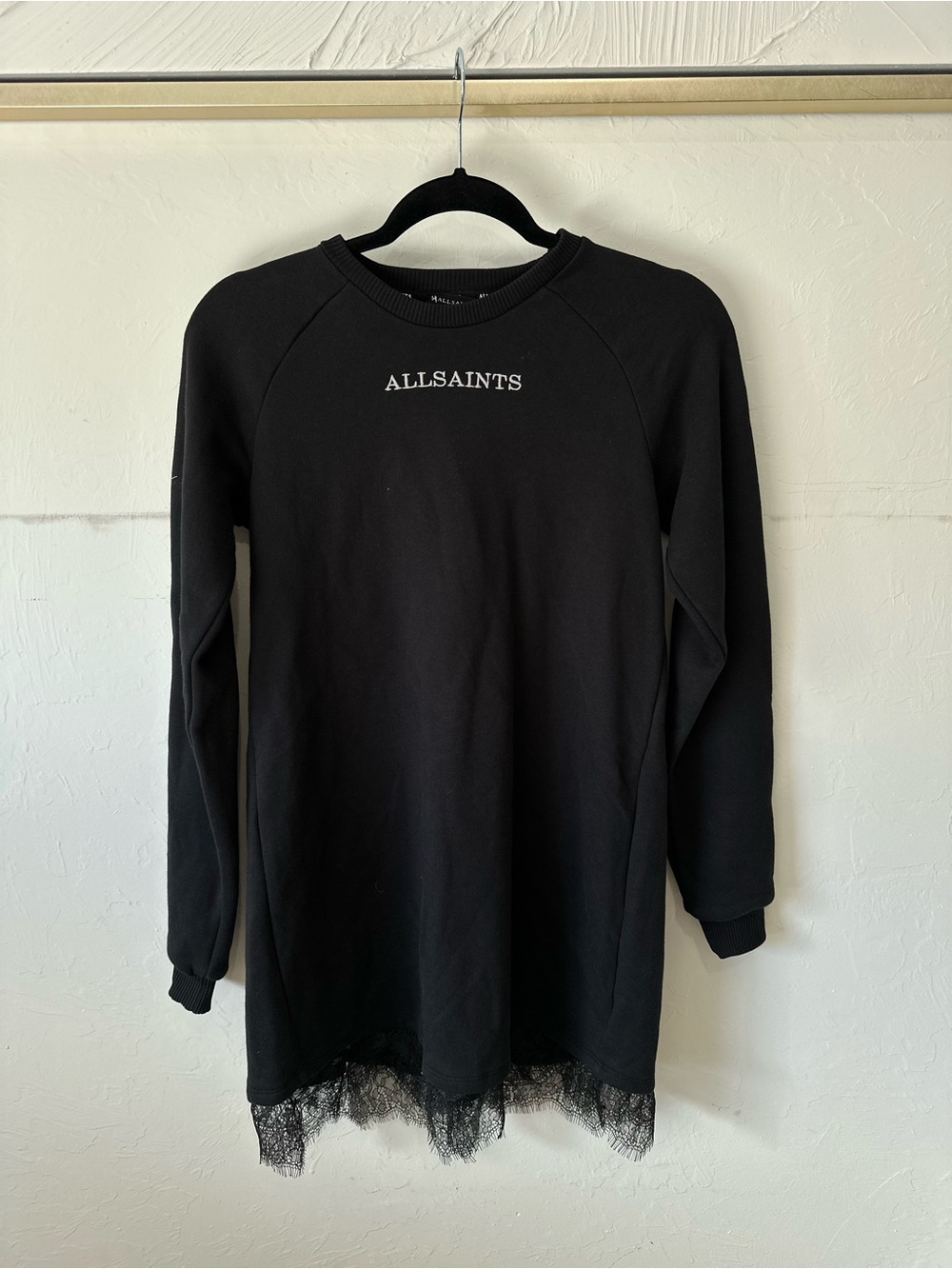 All Saints Black Kids Lace-Hem Sweatshirt dress